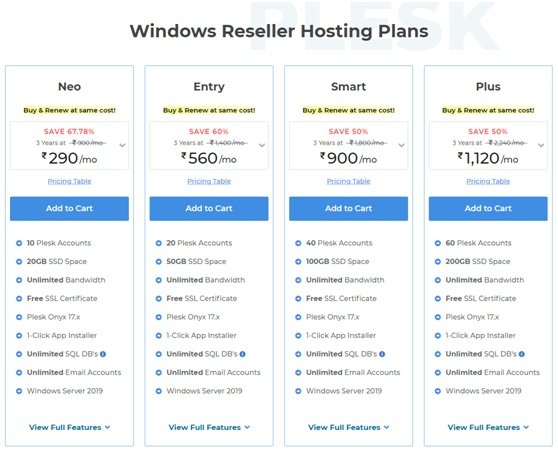 Windows Reseller Hosting Plans