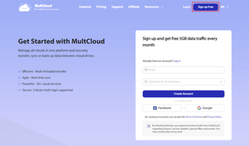 free MultCloud account